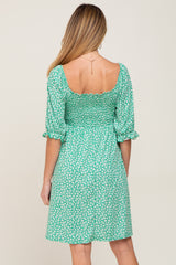 Green Floral Smocked Square Neck Maternity Dress