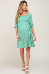 Green Floral Smocked Square Neck Maternity Dress