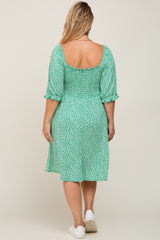 Green Floral Smocked Square Neck Maternity Plus Dress