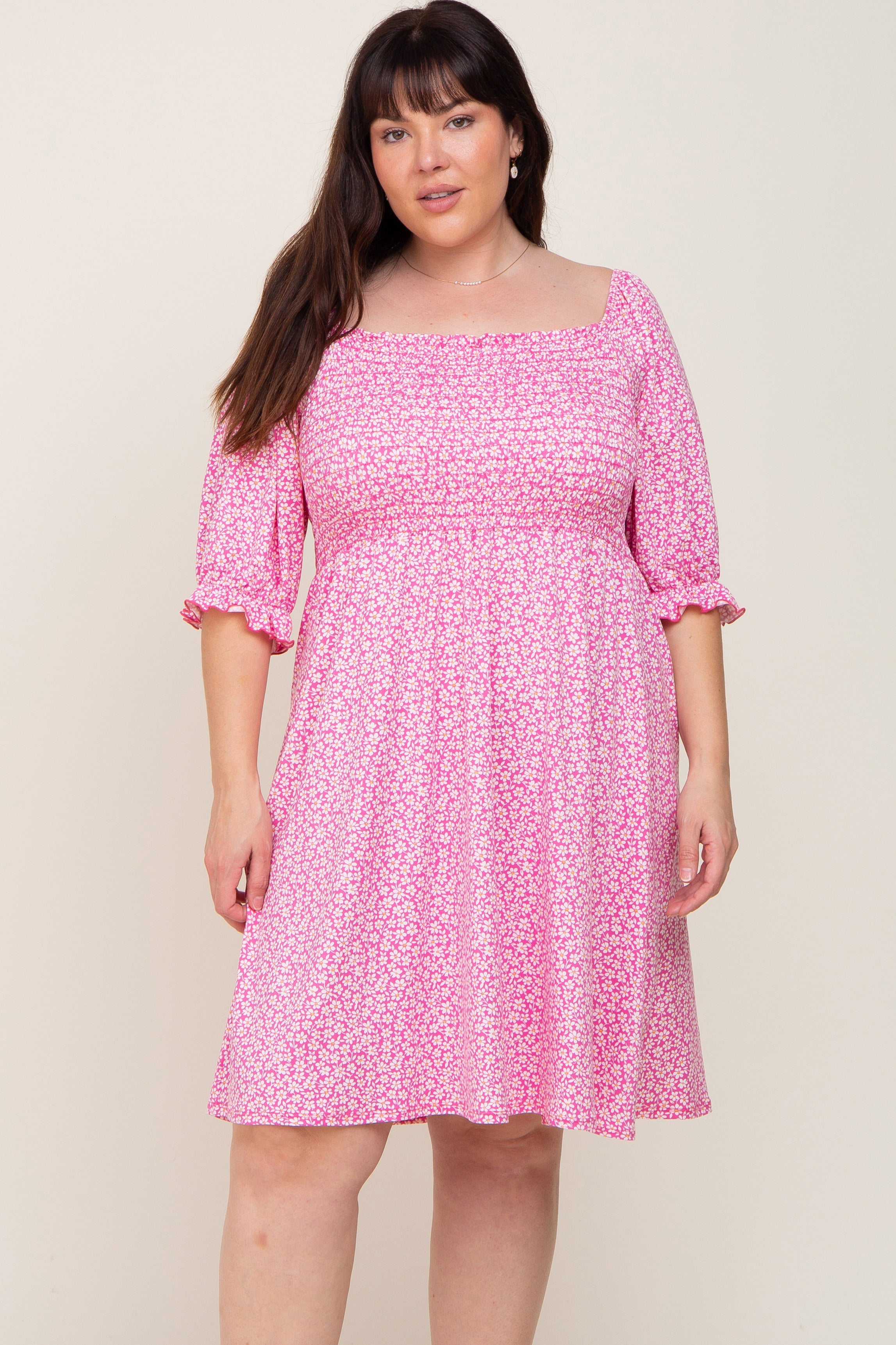 Plus size fashion pink polka dot dress