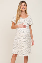 Ivory Smocked Floral Puff Sleeve Maternity Dress