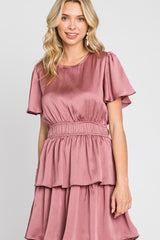 Mauve Textured Satin Ruffle Tiered Maxi Dress