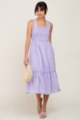 Lavender Sleeveless Floral Embroidered Maternity Midi Dress