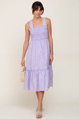 Lavender Sleeveless Floral Embroidered Midi Dress