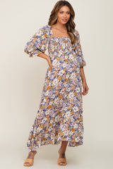 Blue Multi-Color Floral Maternity Maxi Dress