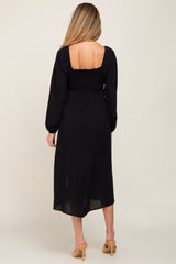 Black Twist V-Neck Front Cutout Maternity Midi Dress