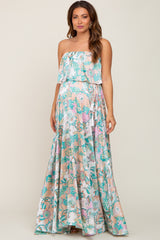 Jade Floral Satin Strapless Front Tie Maternity Maxi Dress