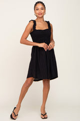 Black Smocked Eyelet Dress