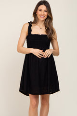 Black Smocked Eyelet Maternity Dress