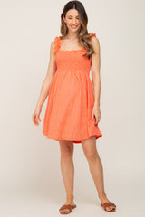 Coral Smocked Eyelet Maternity Dress