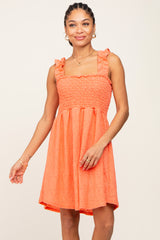 Coral Smocked Eyelet Dress