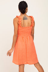 Coral Smocked Eyelet Dress