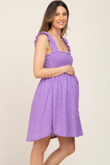 Lavender Smocked Eyelet Maternity Dress