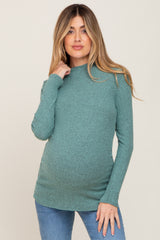 Green Soft Rib Knit Long Sleeve Maternity Top