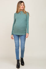 Green Soft Rib Knit Long Sleeve Maternity Top