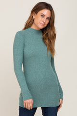 Green Soft Rib Knit Long Sleeve Maternity Top