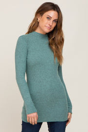 Green Soft Rib Knit Long Sleeve Top