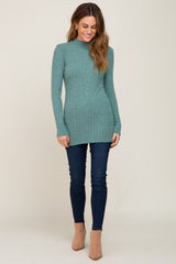 Green Soft Rib Knit Long Sleeve Top