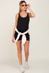 Black Solid Sleeveless Short Maternity Bodysuit