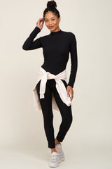 Black Ribbed Mock Neck Long Sleeve Maternity Jumpsuit