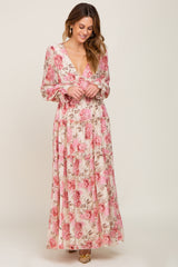 Ivory Floral Chiffon Ruffle Tiered Maxi Dress