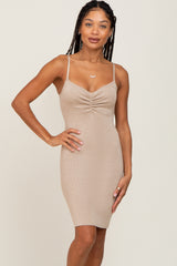 Gold Metallic Ruched Front Fitted Maternity Dress