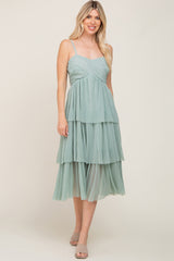 Mint Green Pleated Tiered Midi Dress