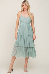 Mint Green Pleated Tiered Midi Dress