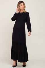 Black Long Sleeve Tiered Maternity Maxi Dress