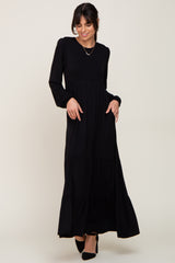 Black Long Sleeve Tiered Maxi Dress