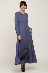 Blue Long Sleeve Tiered Maxi Dress