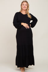 Black Long Sleeve Tiered Maternity Plus Maxi Dress