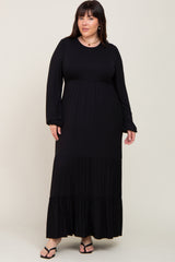 Black Long Sleeve Tiered Maternity Plus Maxi Dress