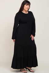 Black Long Sleeve Tiered Plus Maxi Dress