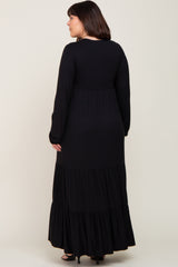 Black Long Sleeve Tiered Plus Maxi Dress