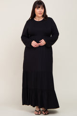 Black Long Sleeve Tiered Plus Maxi Dress