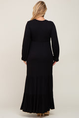 Black Long Sleeve Tiered Maternity Plus Maxi Dress