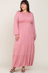 Mauve Long Sleeve Tiered Maternity Plus Maxi Dress