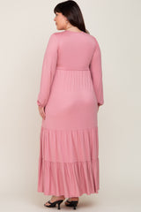 Mauve Long Sleeve Tiered Plus Maxi Dress