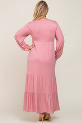 Mauve Long Sleeve Tiered Maternity Plus Maxi Dress