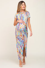 Turquoise Multi-Color Floral Maternity Maxi Dress