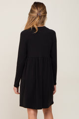 Black Ribbed Basic Long Sleeve Maternity Dress