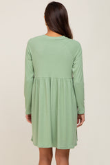 Green Ribbed Basic Long Sleeve Maternity Dress