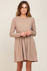 Taupe Ribbed Basic Long Sleeve Maternity Dress