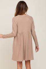 Taupe Ribbed Basic Long Sleeve Dress