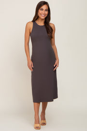 Charcoal Ribbed Sleeveless A-Line Maternity Midi Dress