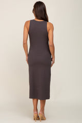 Charcoal Ribbed Sleeveless A-Line Maternity Midi Dress