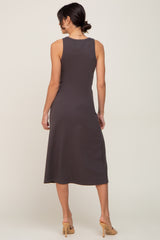 Charcoal Ribbed Sleeveless A-Line Midi Dress