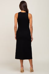 Black Ribbed Sleeveless A-Line Maternity Midi Dress