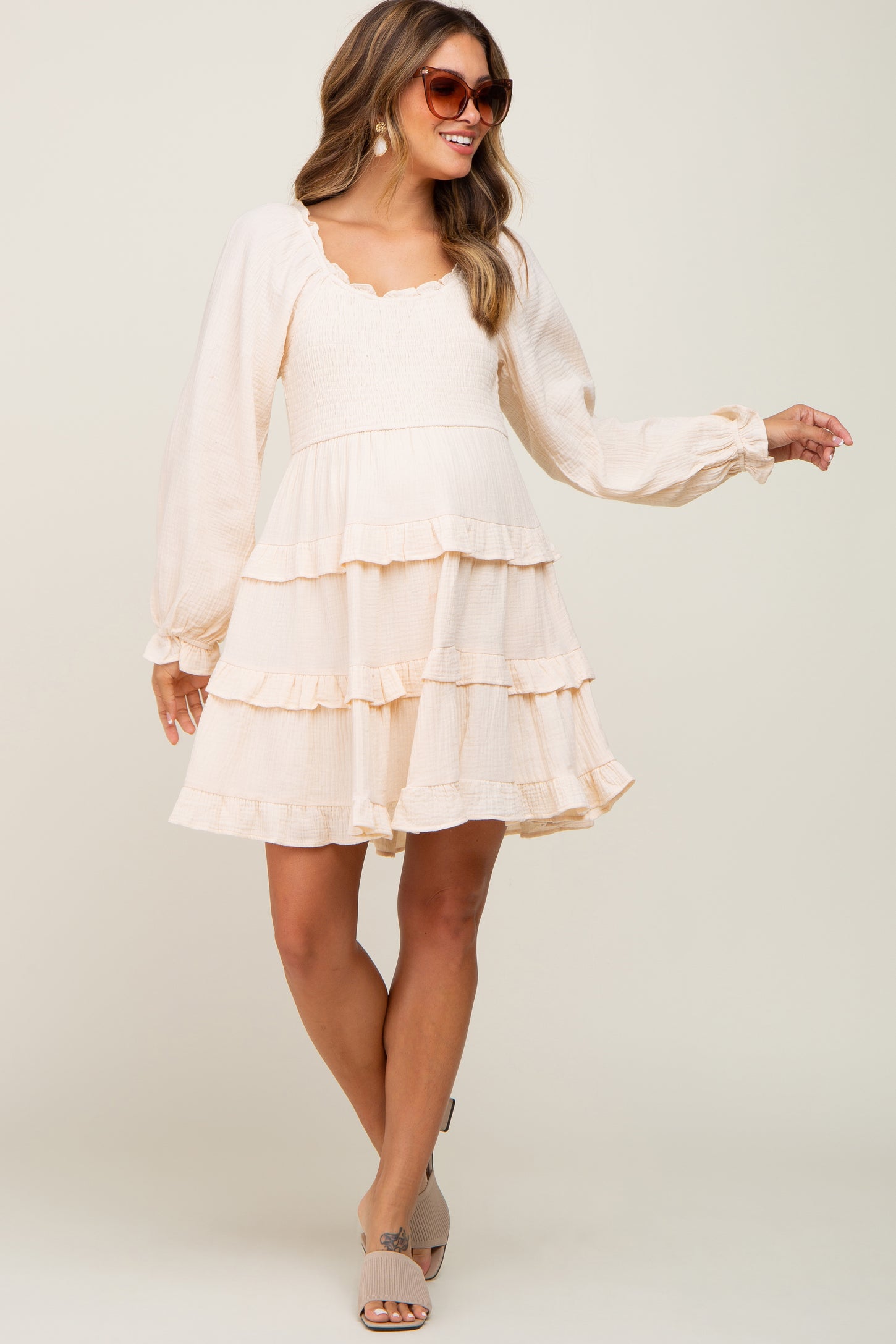 White ruffle dress long on sale sleeve